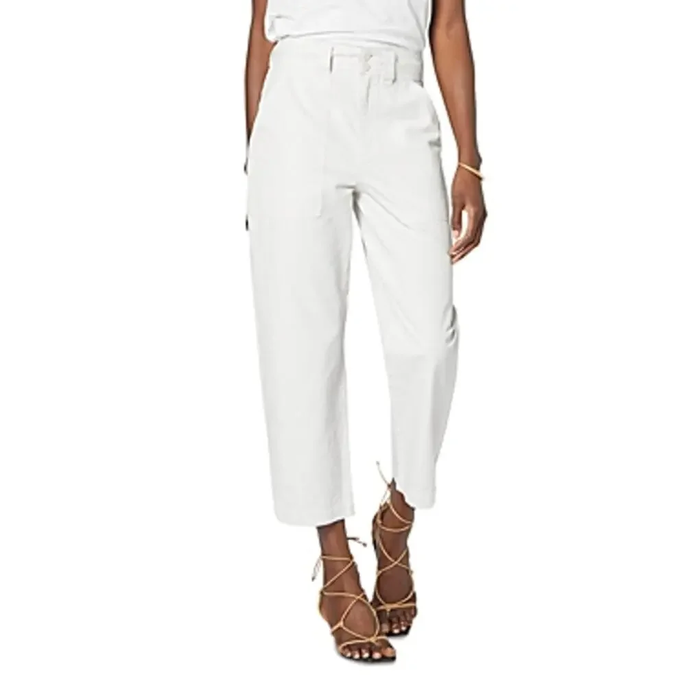 Joie Cotton Linen Blend Larkin Cropped Straight Leg Pants White Sand Size 6 NWT